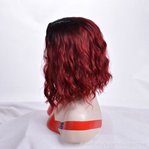 aishili Hair Hot Selling Synthetic Short Ombre Red Bob Wigs Afro Short Curly Wavy Bob Wigs For Black Women